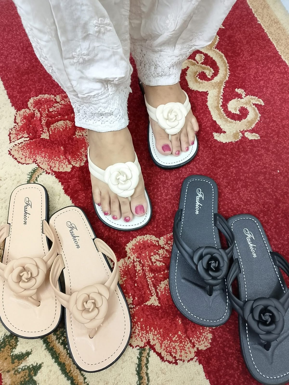 Women’s Rose-Design PVC flat sandals - product detail