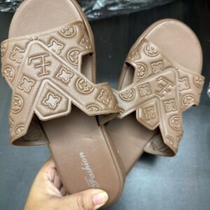 Women’s T-Design PVC flat slides in Brown