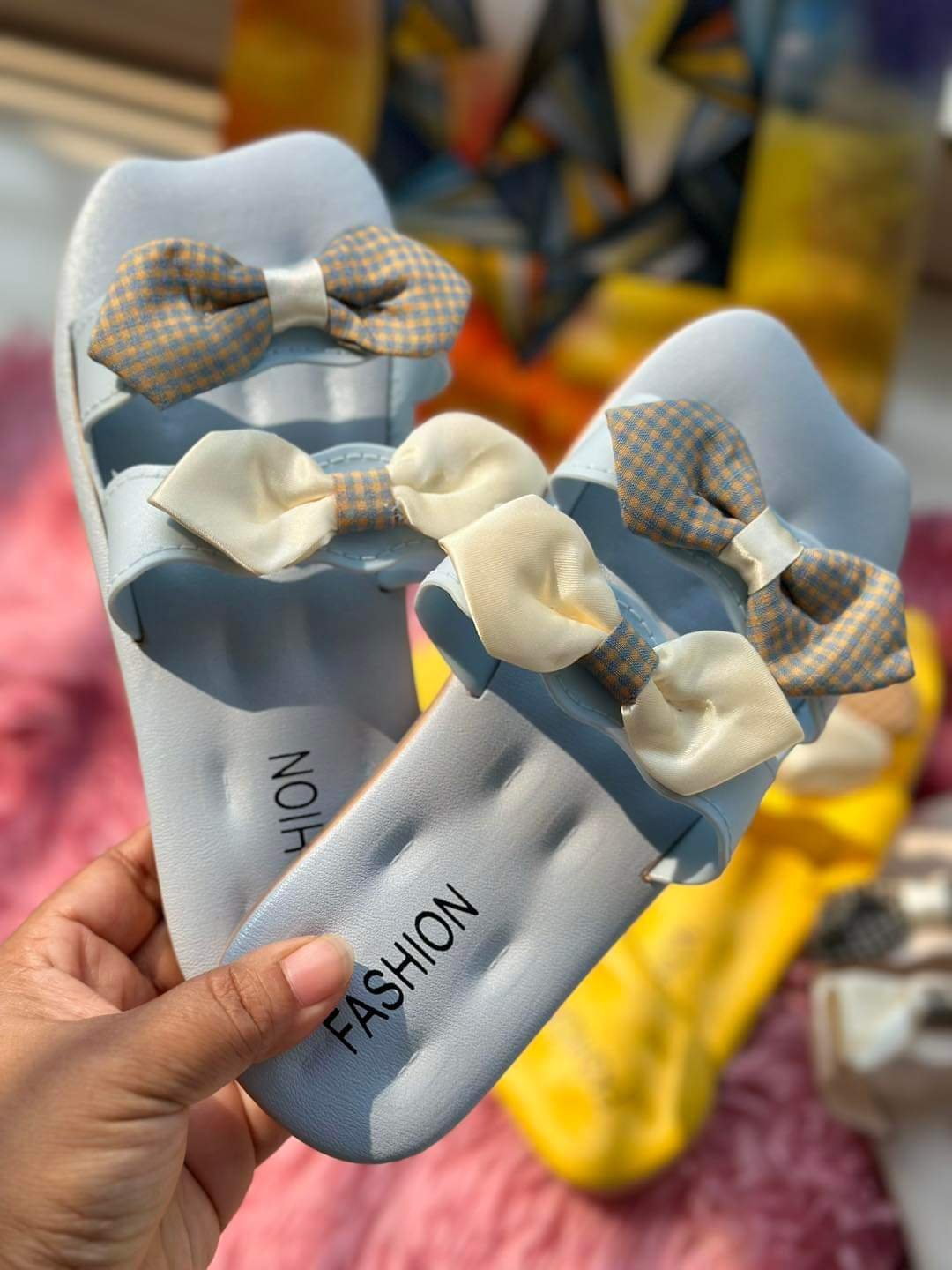 Teens’ Fashion Bow PU slides in Blue