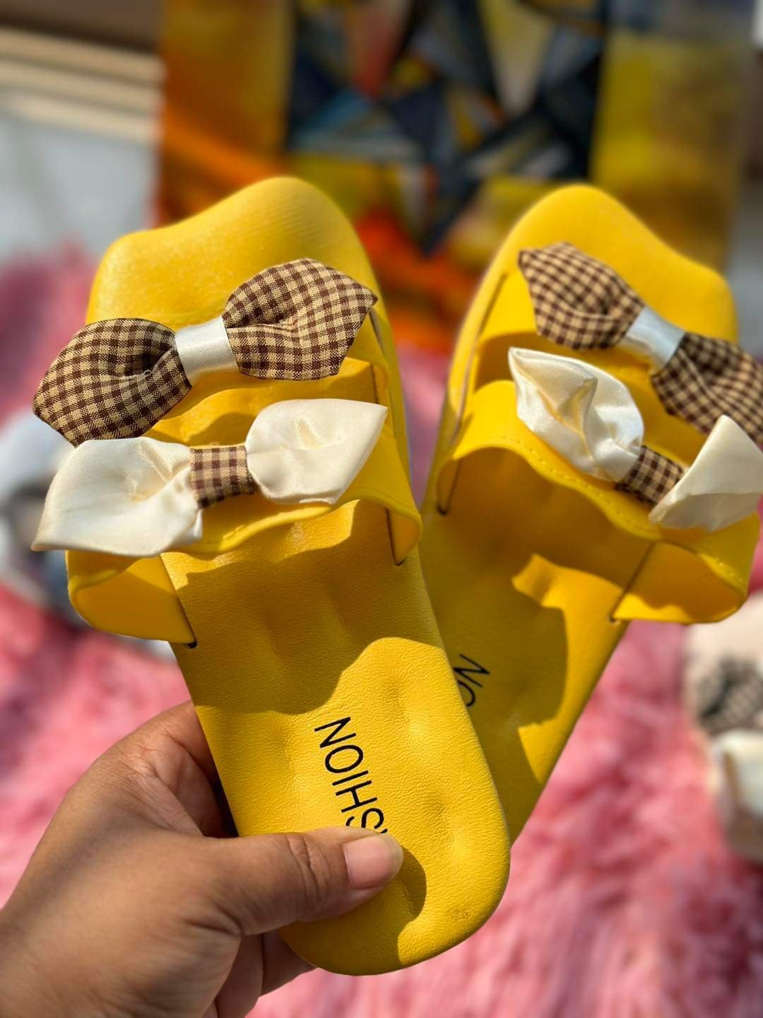 Teens’ Fashion Bow PU slides in Yellow