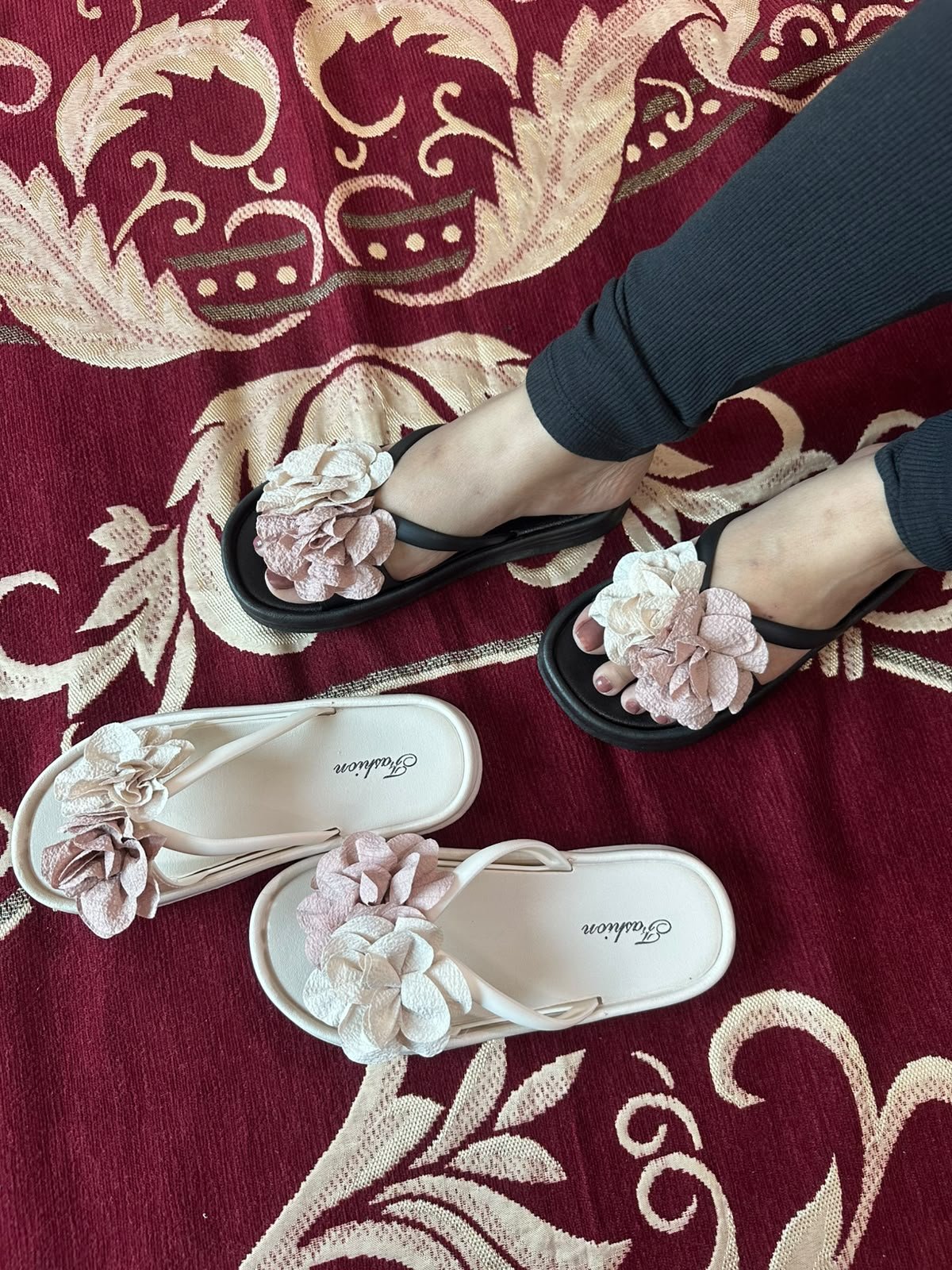 Women’s Fabric-Flower Soft PVC Flat Sandals - product detail