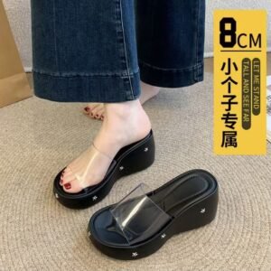 Women’s Star-Detail Transparent PVC 3-Inch Heel Sandals in Black