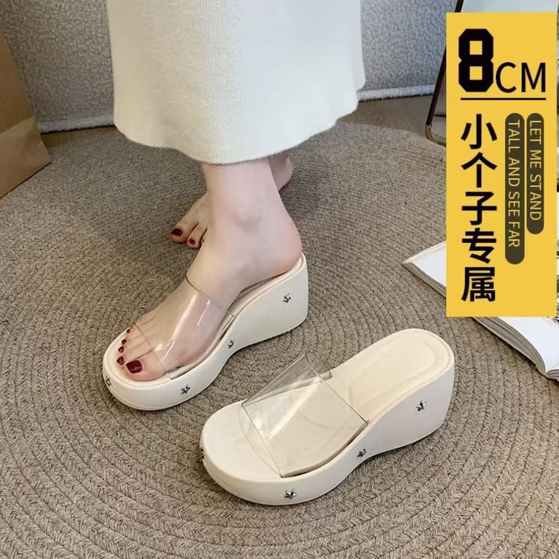 Women’s Star-Detail Transparent PVC 3-Inch Heel Sandals in White