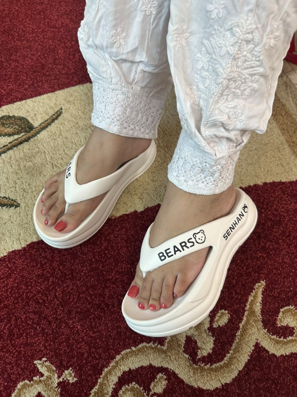 Women’s Bear-Design 2-Inch EVA Heel Sandals in White