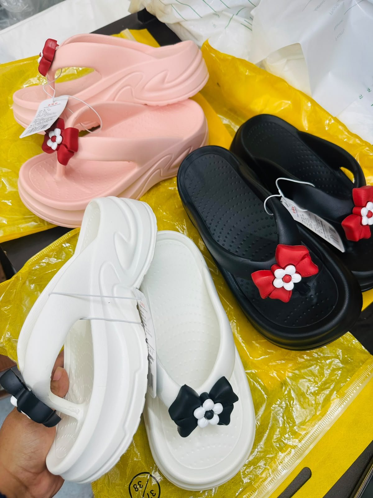 Women’s Flower-Design PVC 3-Inch Heel Sandals - product detail