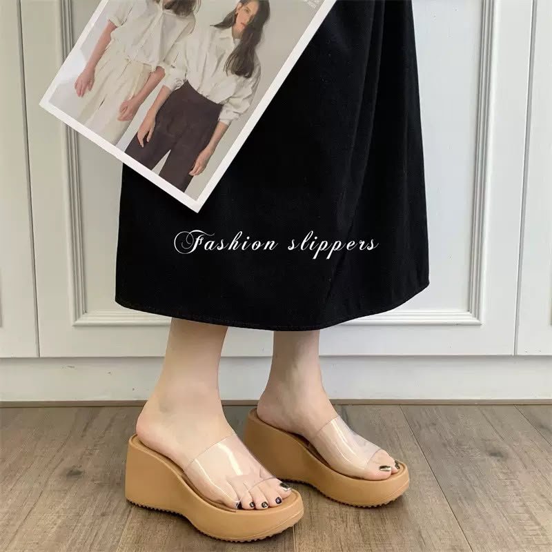 Women’s Transparent PVC 3-Inch Heel Sandals in Brown