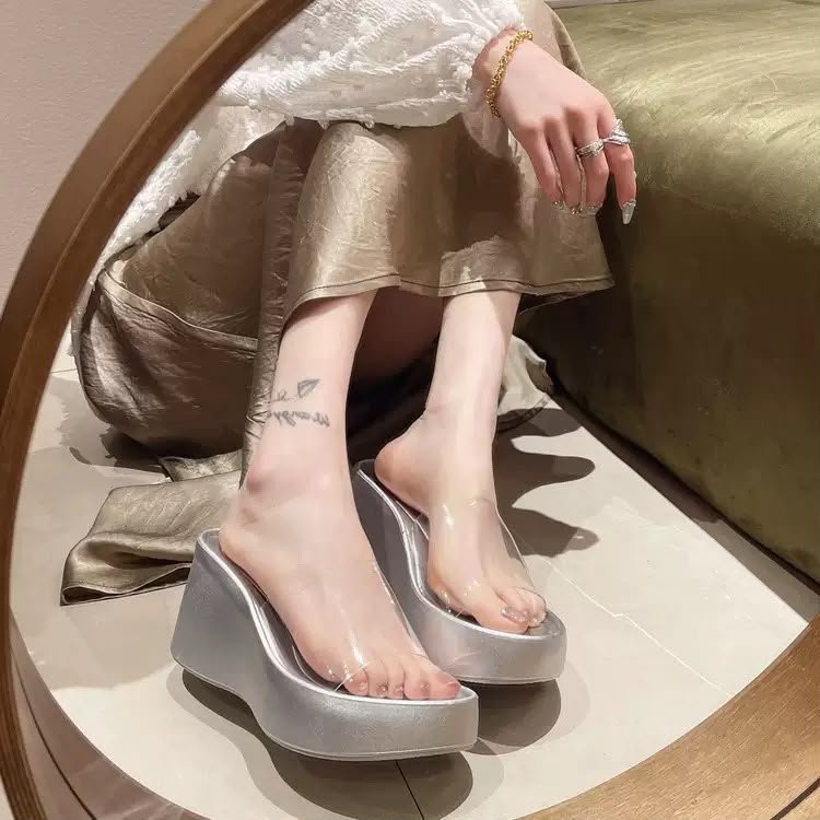 Women’s Transparent PVC 3-Inch Heel Sandals in Silver